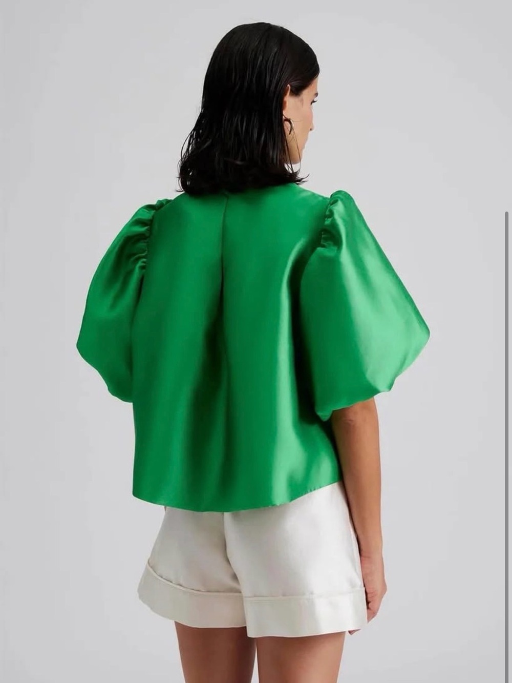 By Malina Green Puff-Sleeve Satin short sleeve zip up top size S NWT - Picture 2 of 6